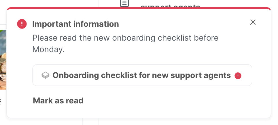 The urgent notification as a recipient sees it, with the Mark as read button