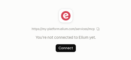 La page du connecteur Elium dans Claude, avec le bouton Connect