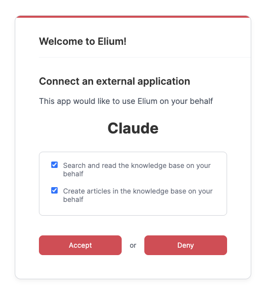 La page Elium où vous acceptez les accès demandés par Claude