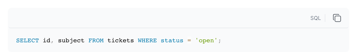 A code block with an SQL query