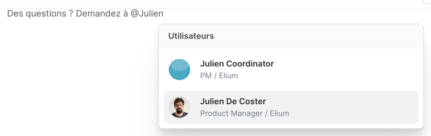 La liste qui s’ouvre quand vous tapez @ suivi d’un nom