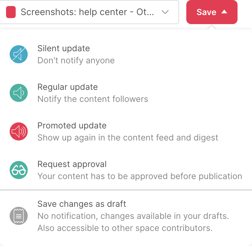 The Save menu, with its five options