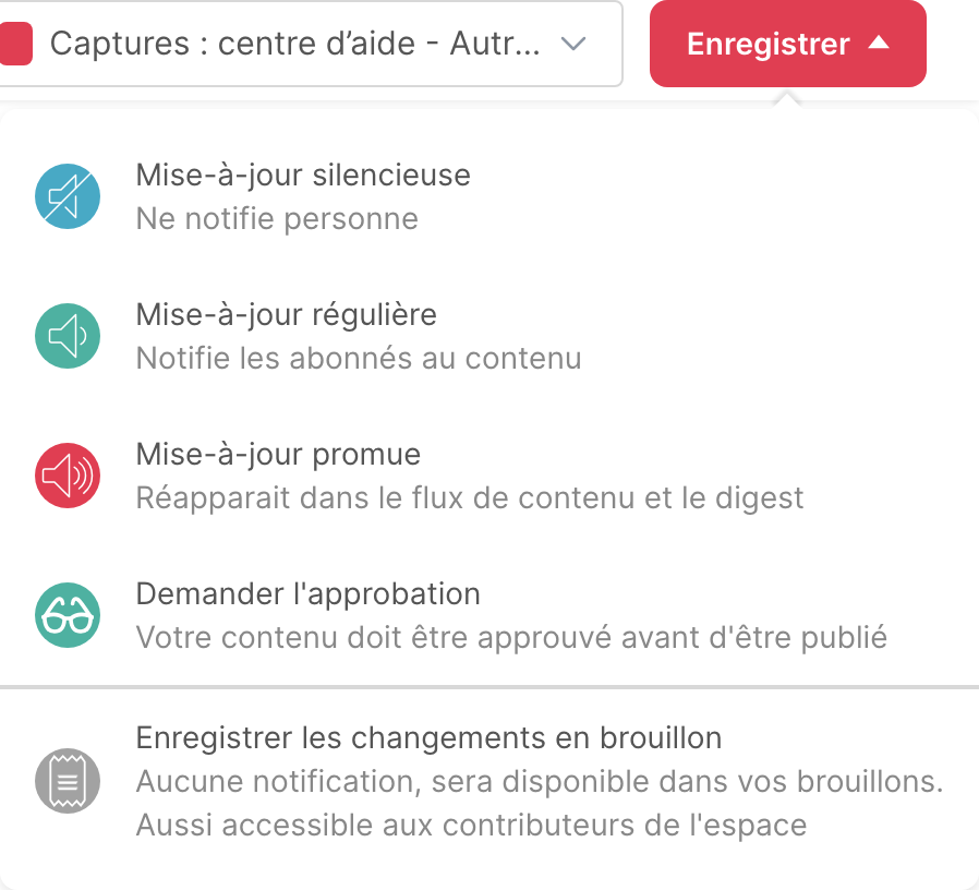 Le menu Enregistrer et ses cinq options