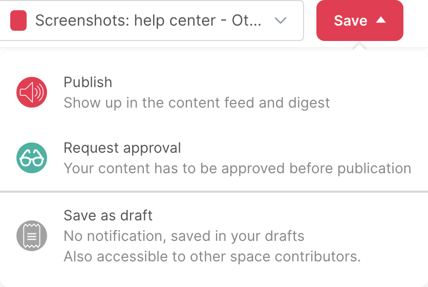 The Save menu of a new article, with the Save as draft option