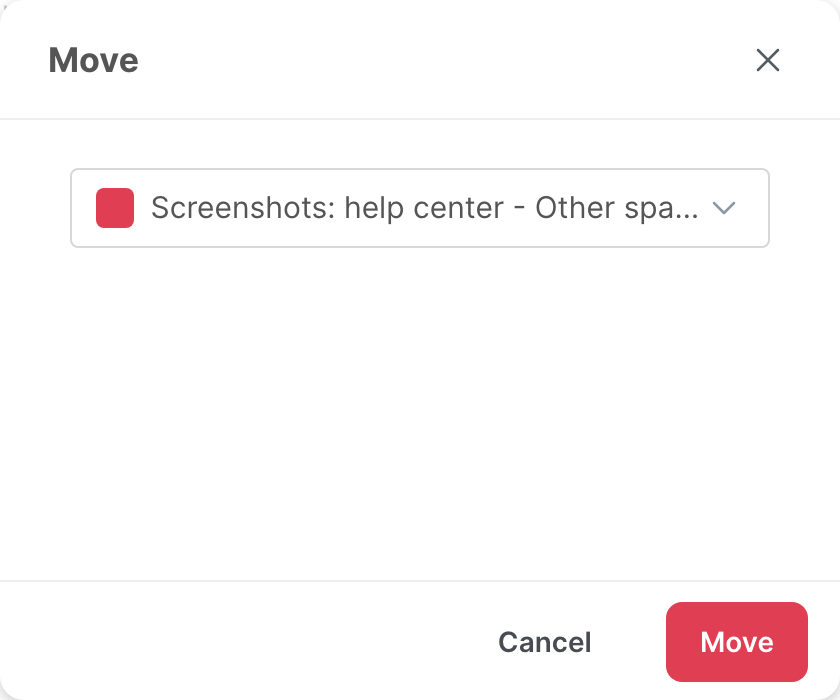 The Move window, with the list of spaces