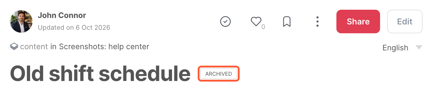 An archived article, with the Archived badge next to its title