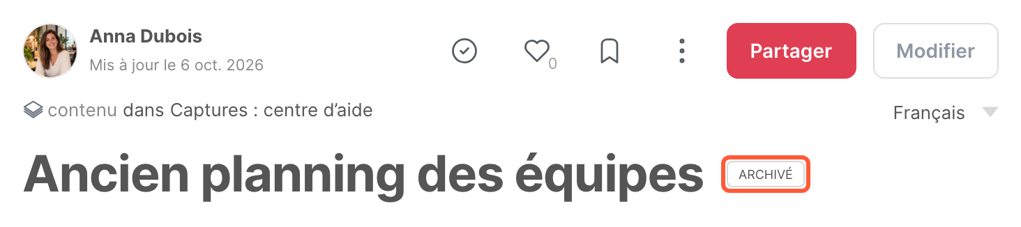 Un article archivé, avec le badge Archivé à côté du titre