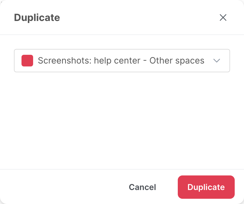 The Duplicate window, with the list of spaces