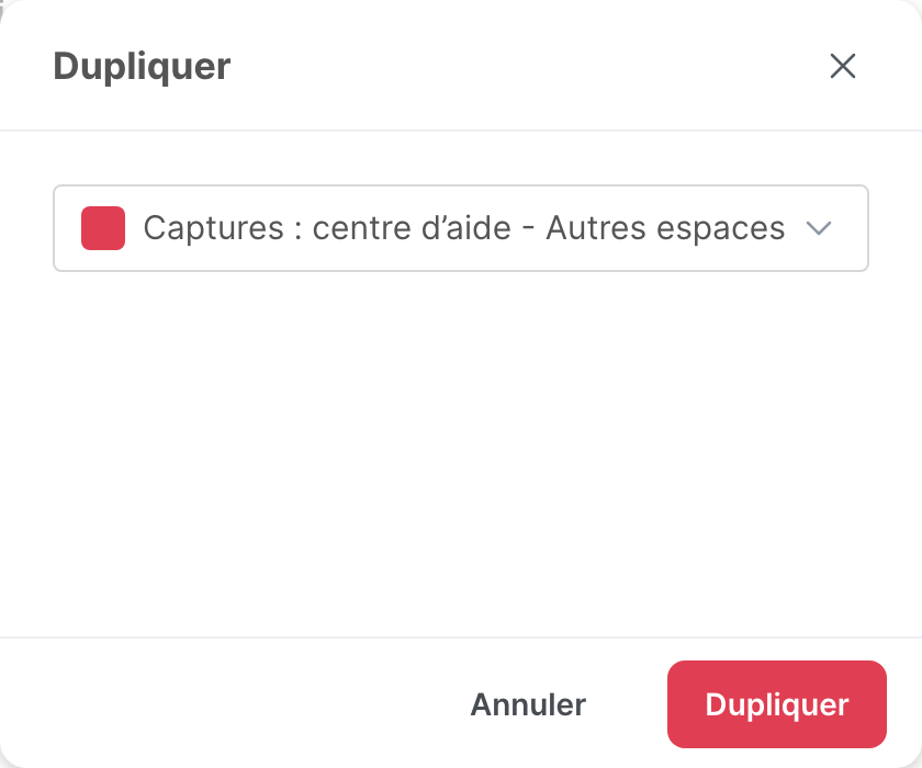 La fenêtre Dupliquer, avec la liste des espaces