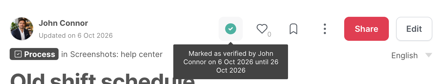 The green verification badge of an article, with its tooltip