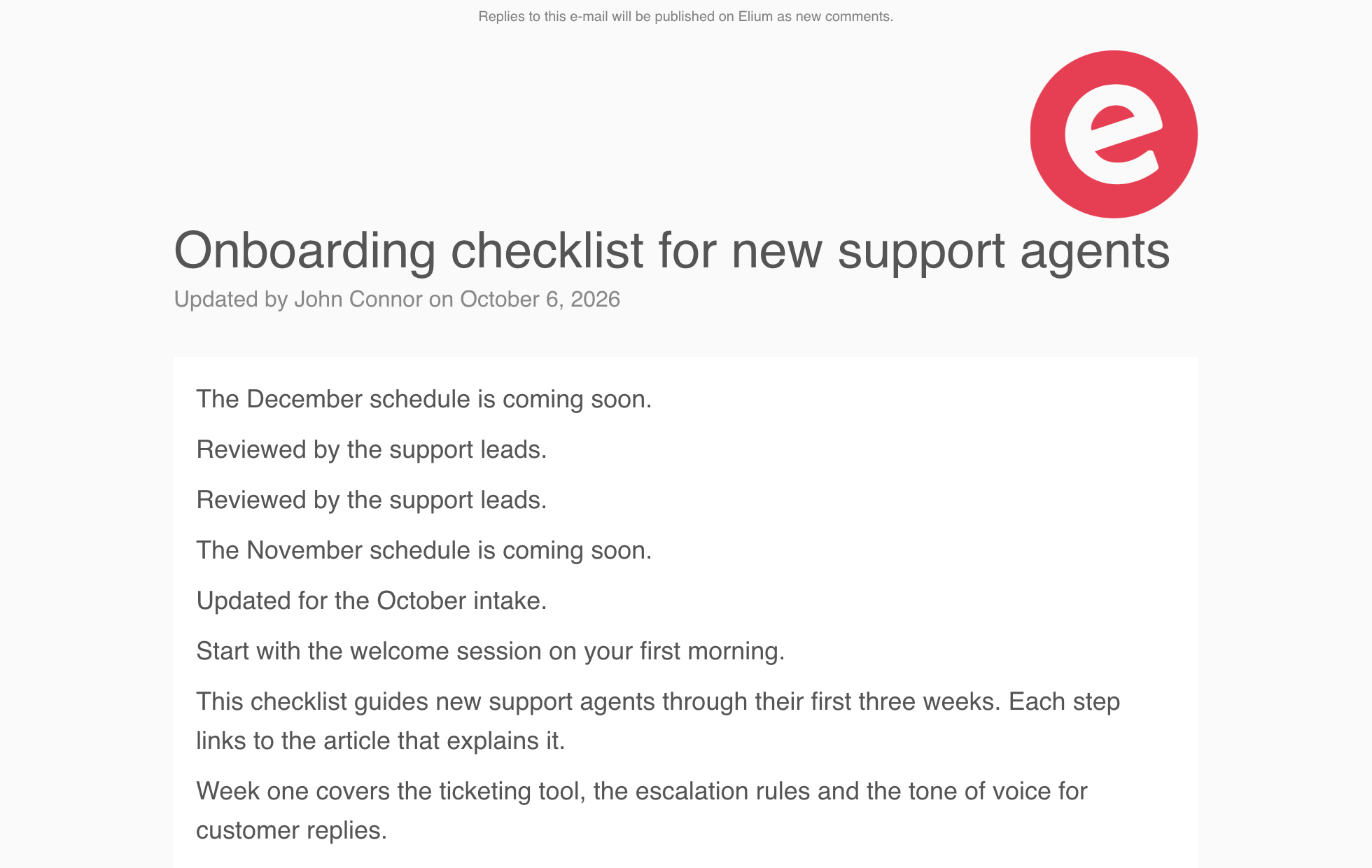 The preview of the email, with the title and the content of the article