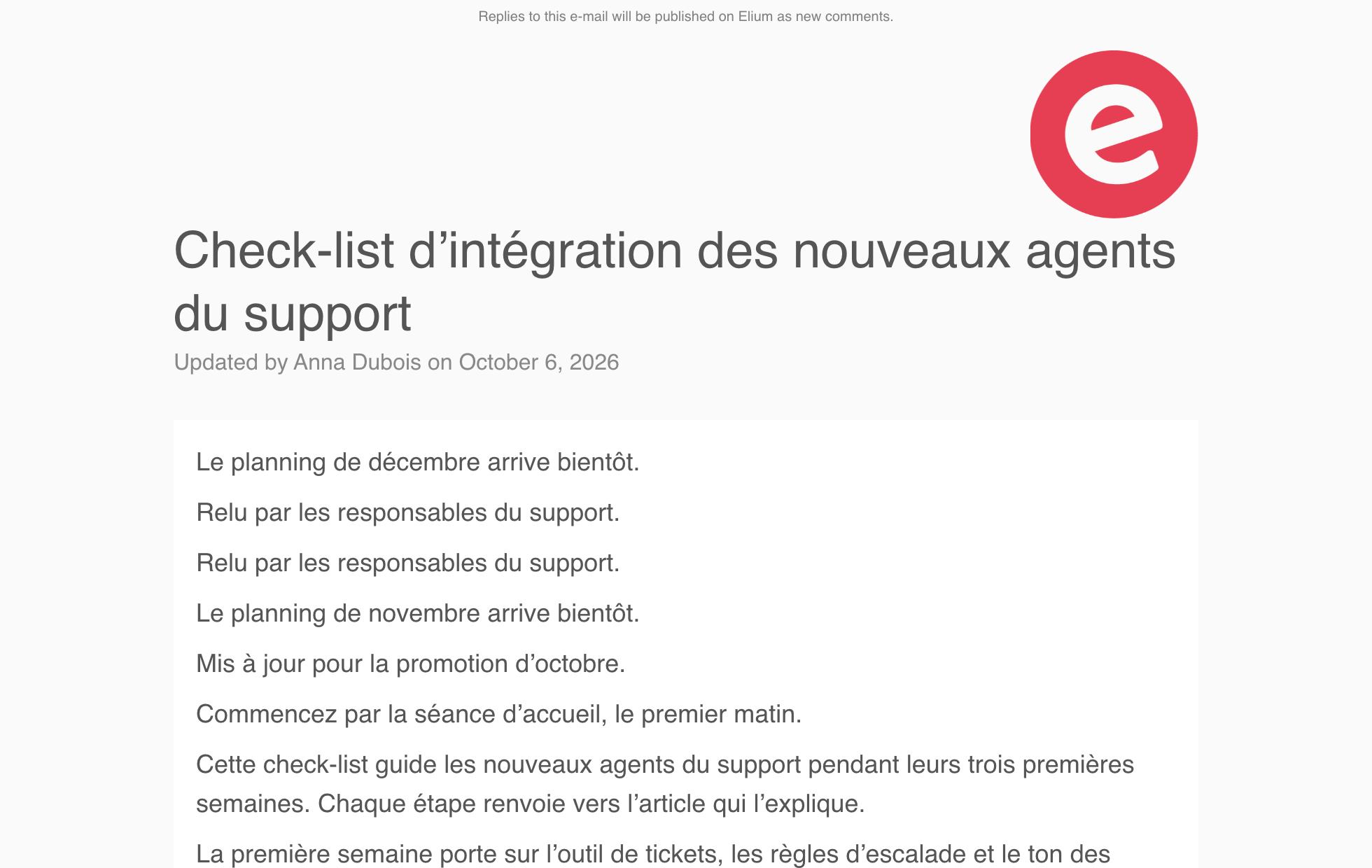 L’aperçu de l’e-mail, avec le titre et le contenu de l’article