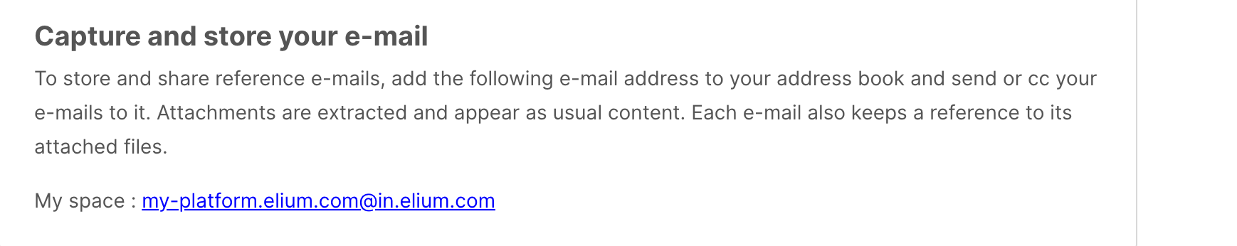 The Capture and store your e-mail section, with the personal address