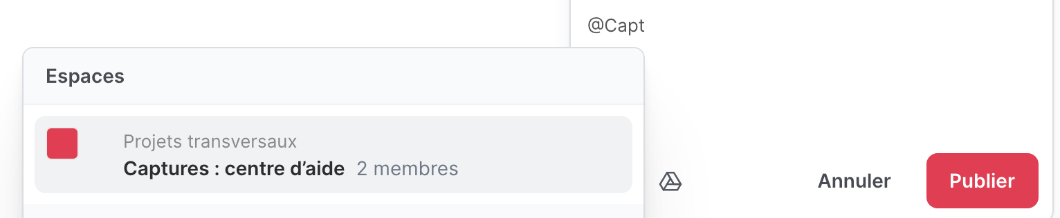 La liste des mentions, avec un espace sous Espaces