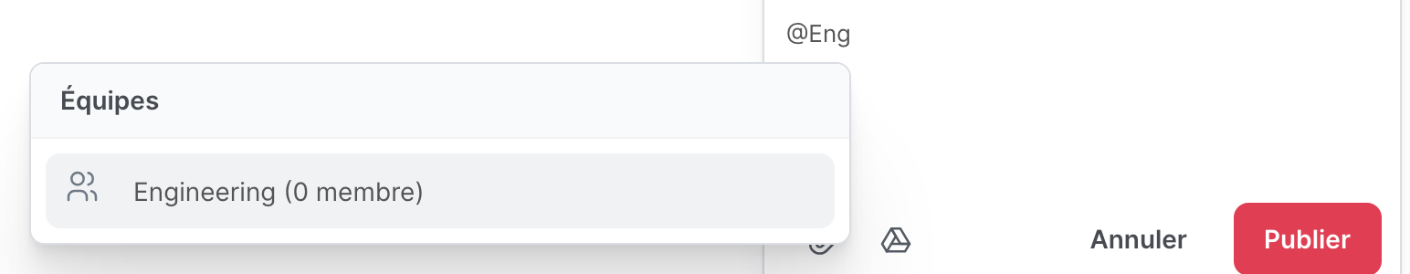La liste des mentions, avec une équipe sous Équipes