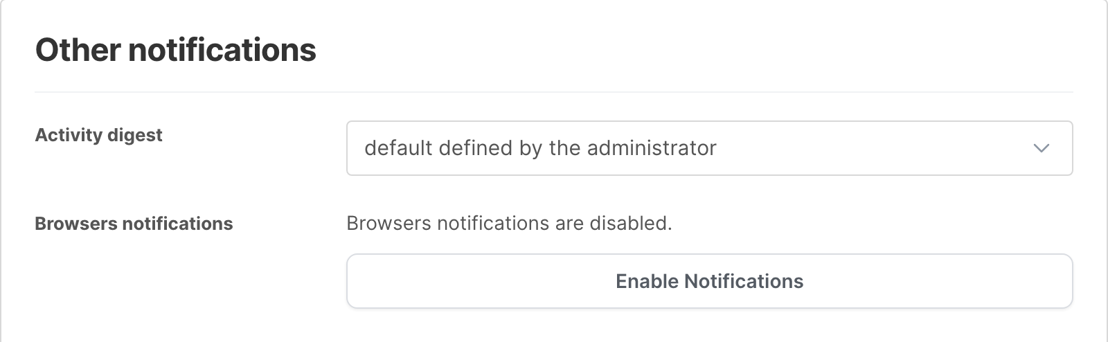 The Other notifications section, with the Activity digest and Browsers notifications settings