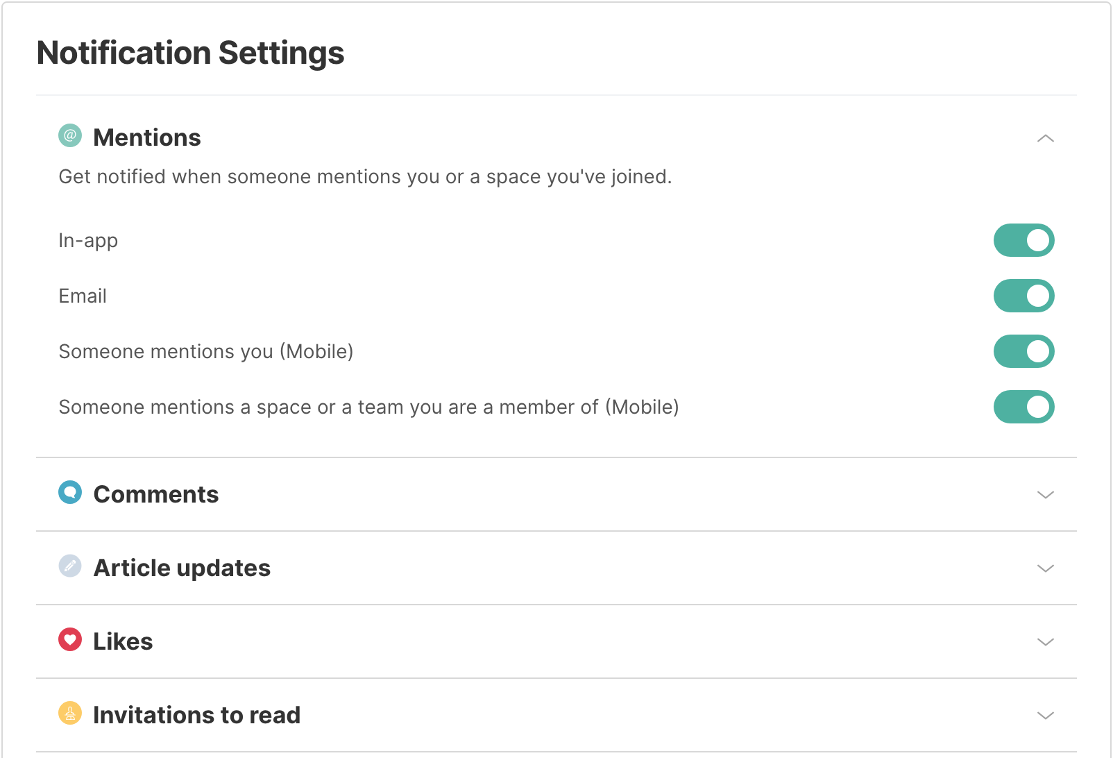 The Notification Settings page, with the Mentions section open