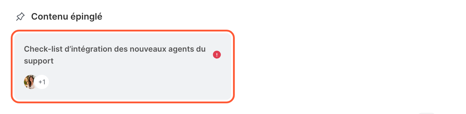 L’onglet Flux de contenus d’un espace, avec l’article sous Contenu épinglé