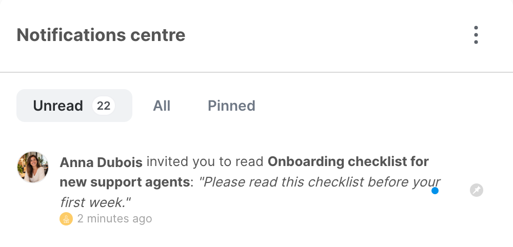 The notification of an invitation to read, with its message