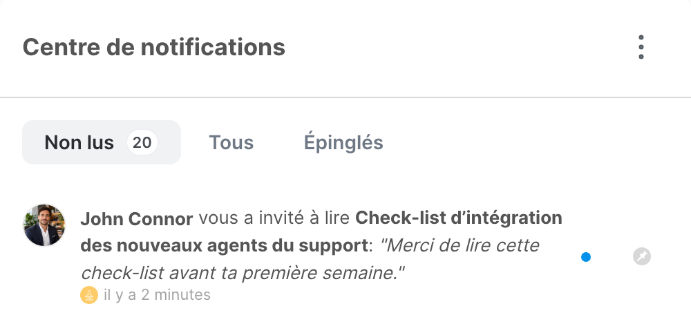 La notification d’une invitation à lire, avec son message
