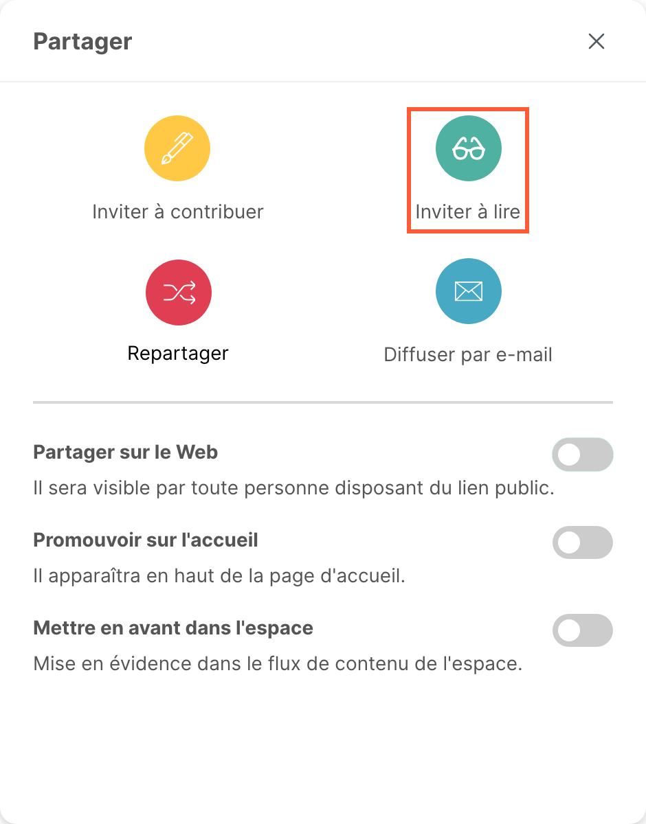 La fenêtre Partager, avec l’option Inviter à lire