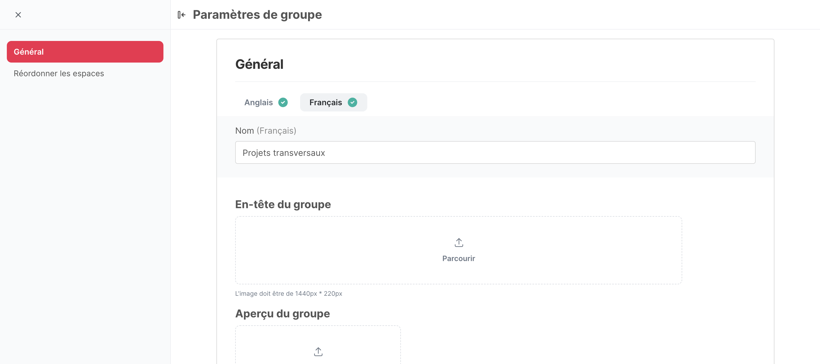 Les paramètres d’un groupe