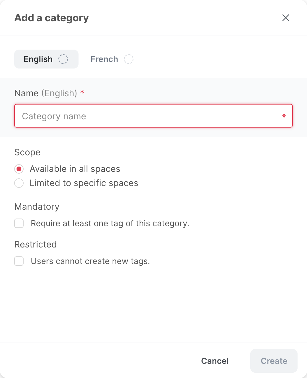 The Add a category window