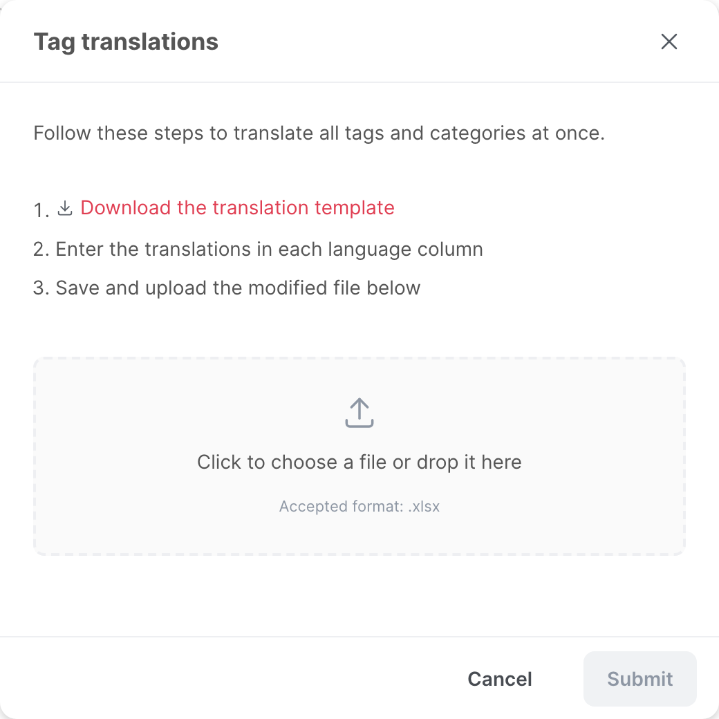 The Tag translations window