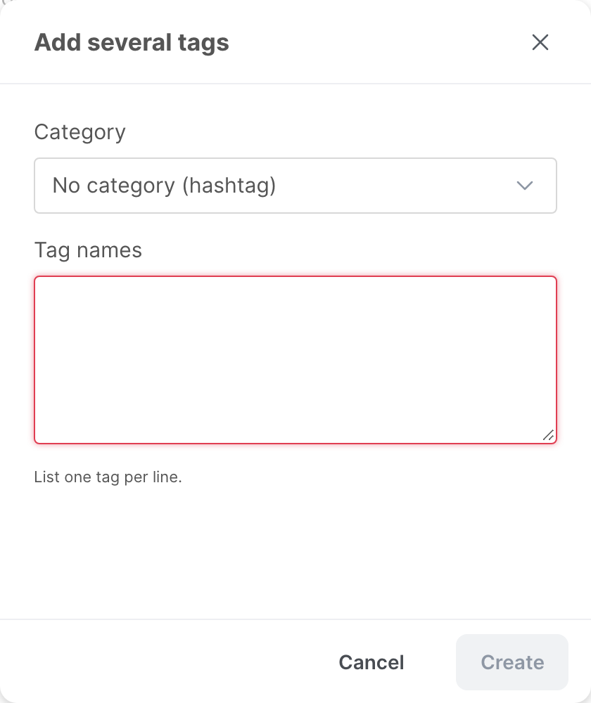The Add several tags window
