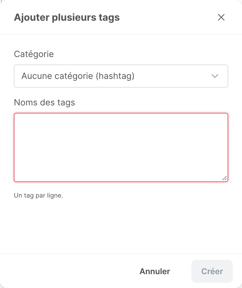 La fenêtre Ajouter plusieurs tags