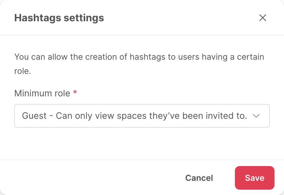 The Hashtags settings window