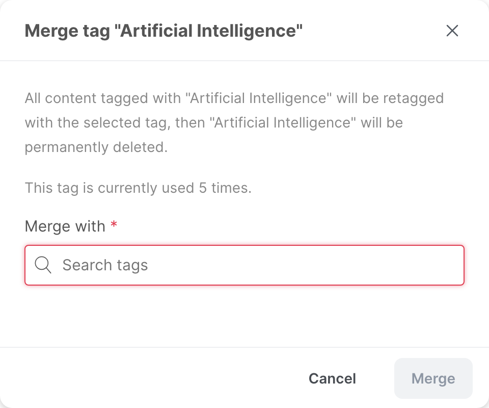 The Merge tag window