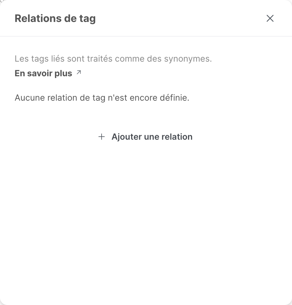 La fenêtre des relations de tags