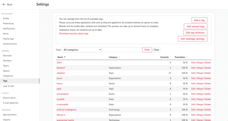 Tags settings