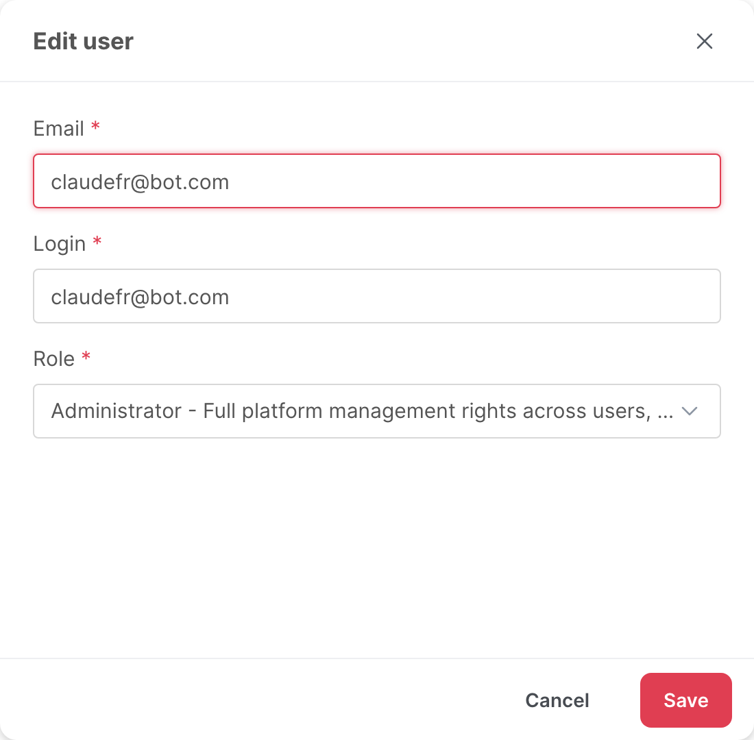 The Edit user window