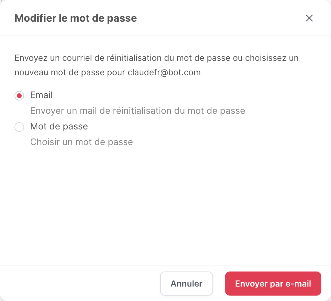 La fenêtre Modifier le mot de passe