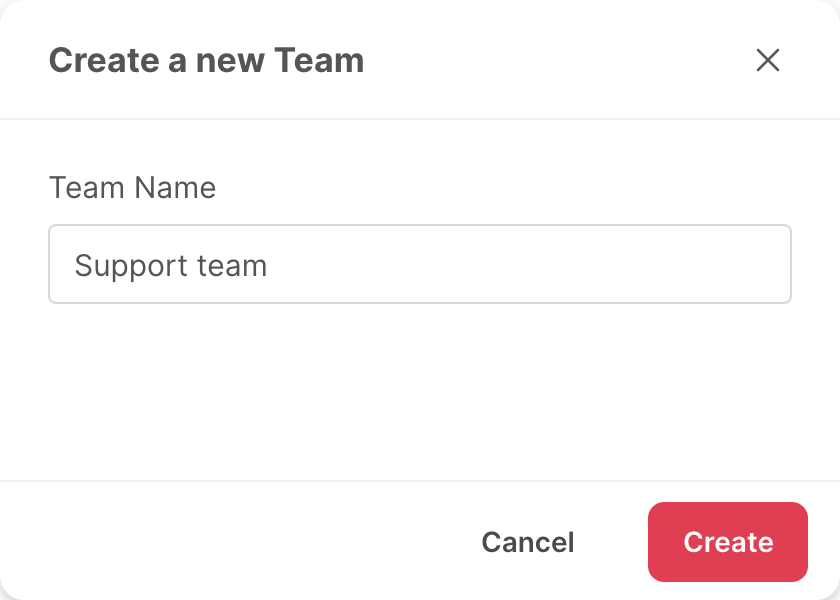 The Create a new Team window
