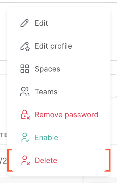 The menu of a disabled member, with the Enable and Delete options