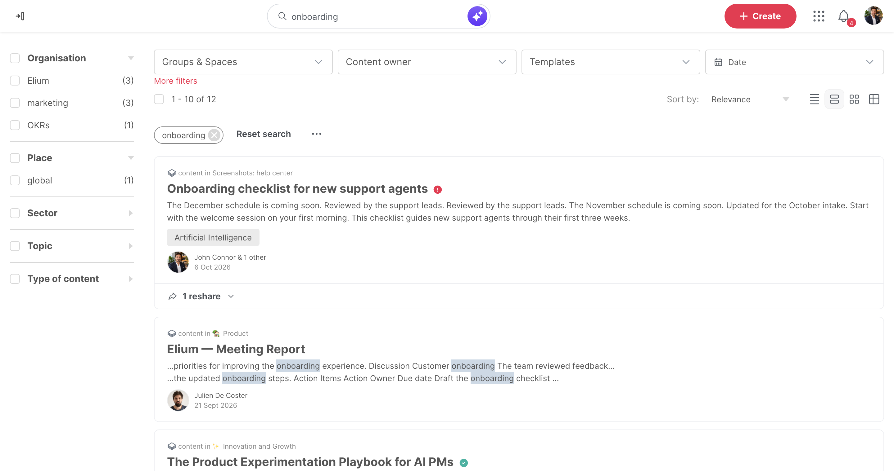 The search page, with the tag filters on the left and the other filters at the top