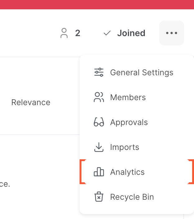 The menu of a space, with the Analytics option