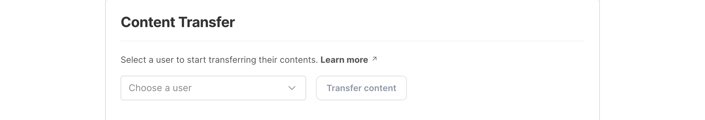 The top of the Content Transfer page