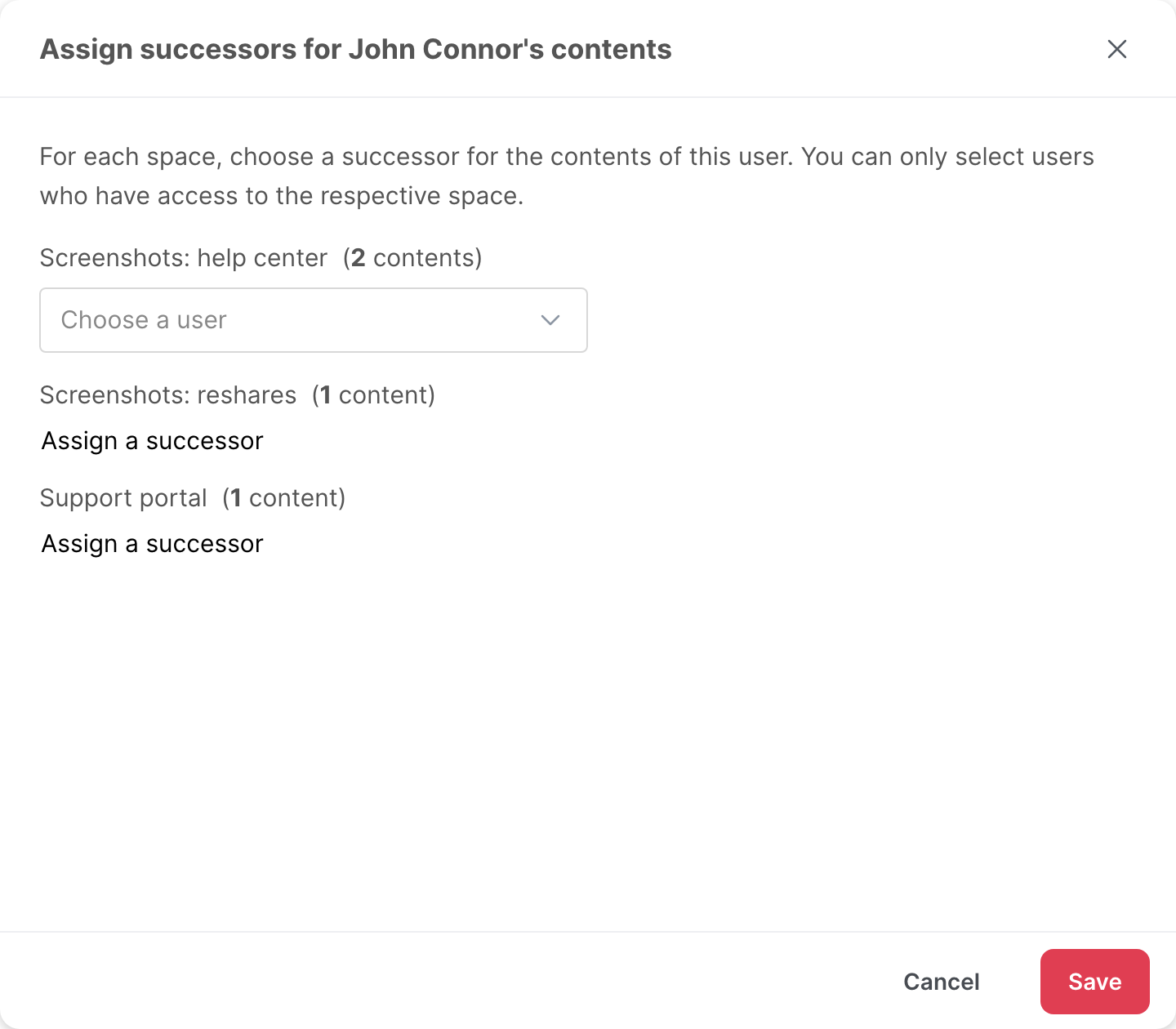 The window to assign successors, space by space