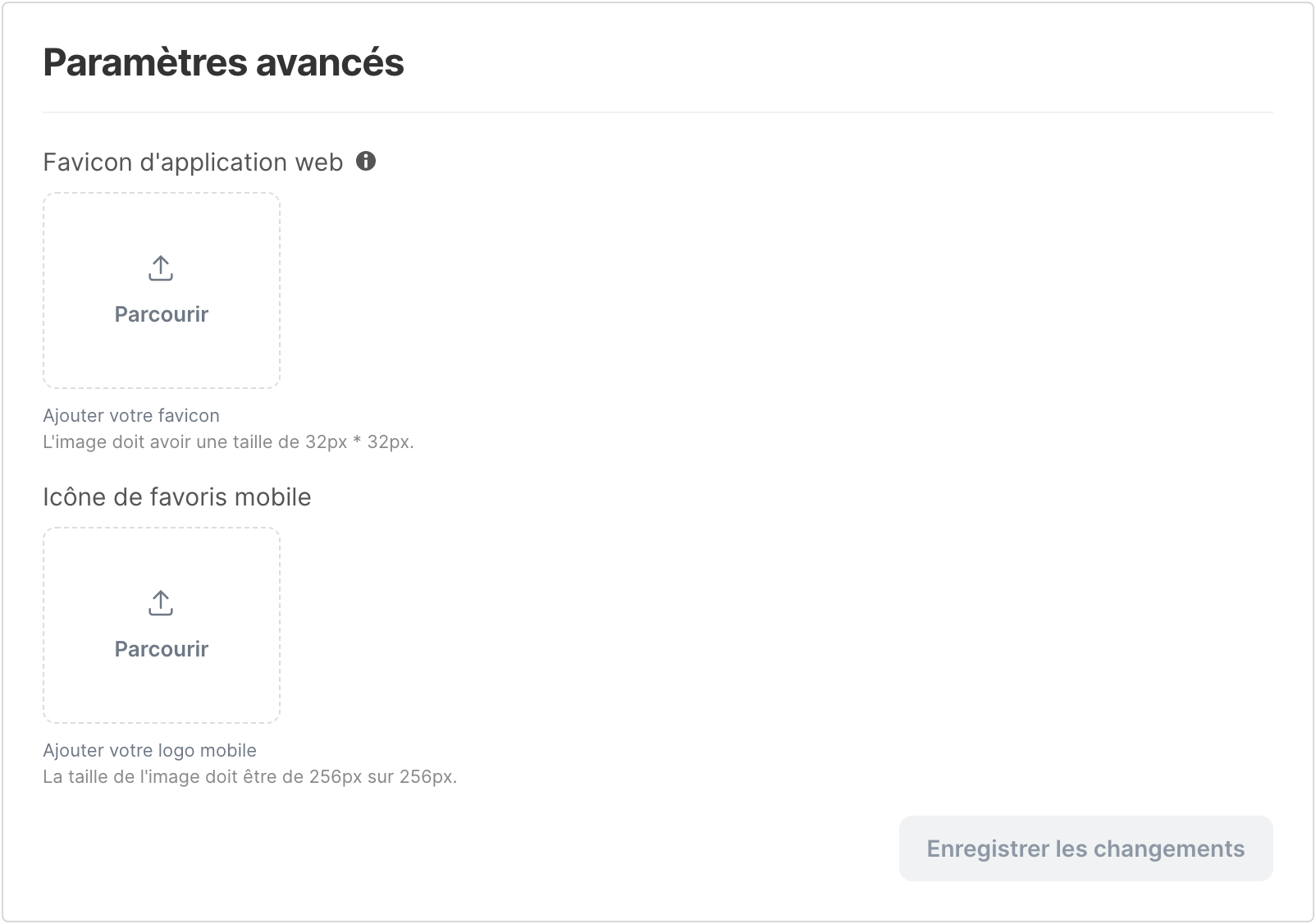 La carte Paramètres avancés