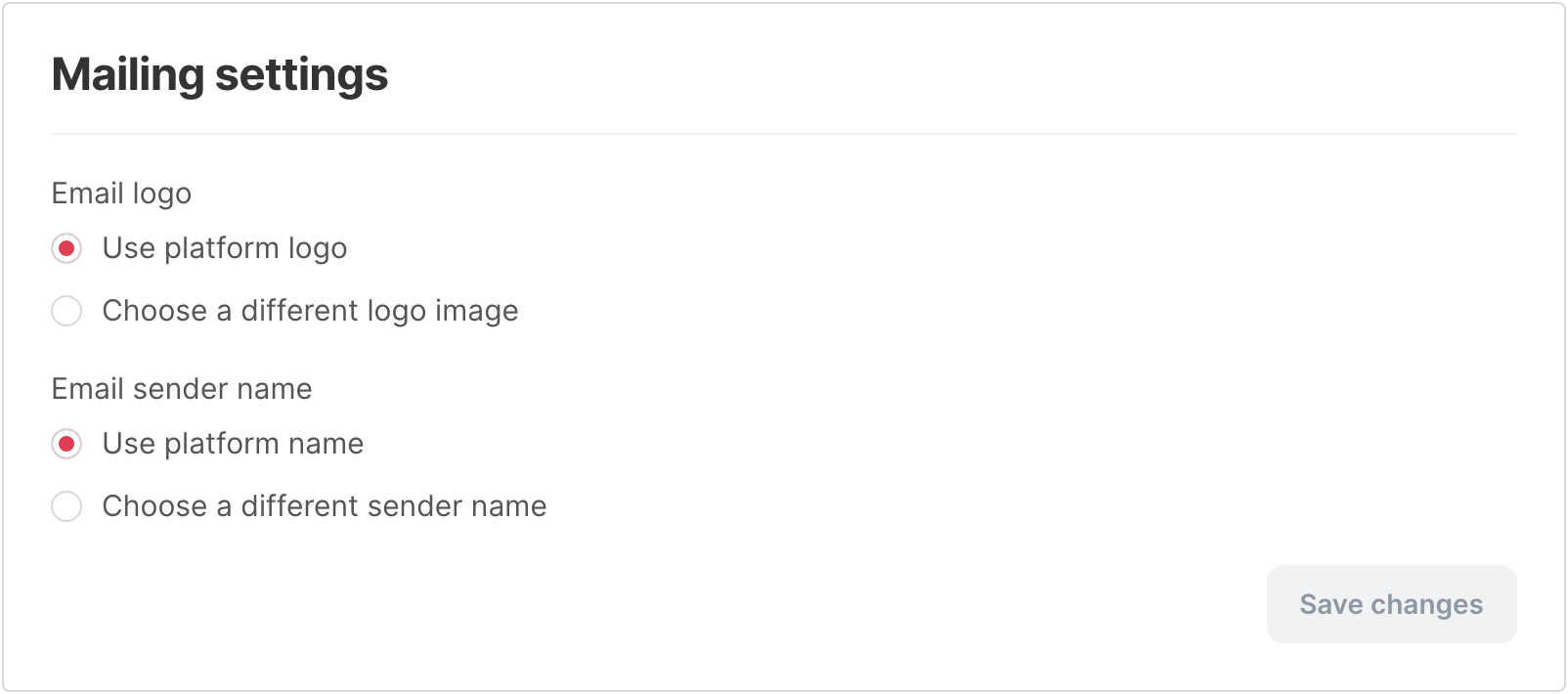 The Mailing settings card