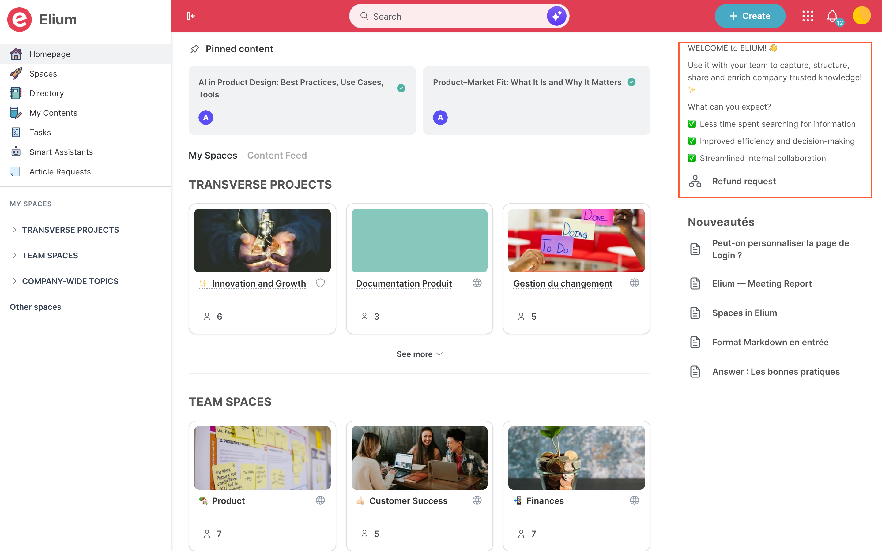 The homepage, with the welcome box highlighted