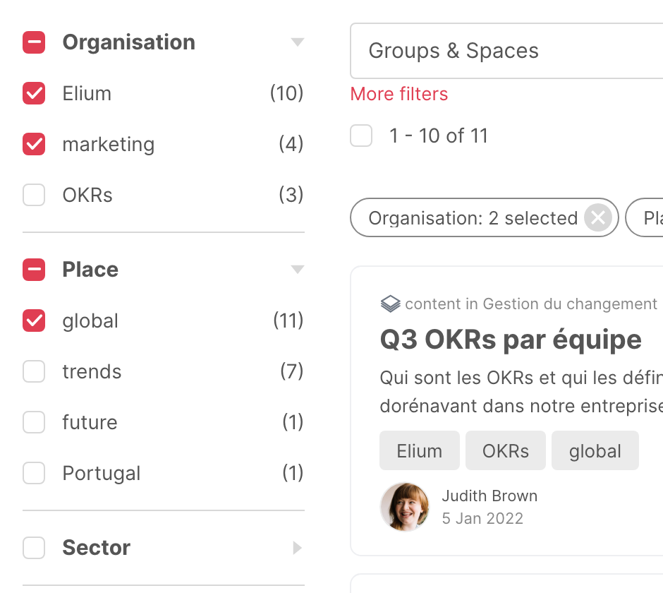 A third tag ticked in the Place category, with 11 results