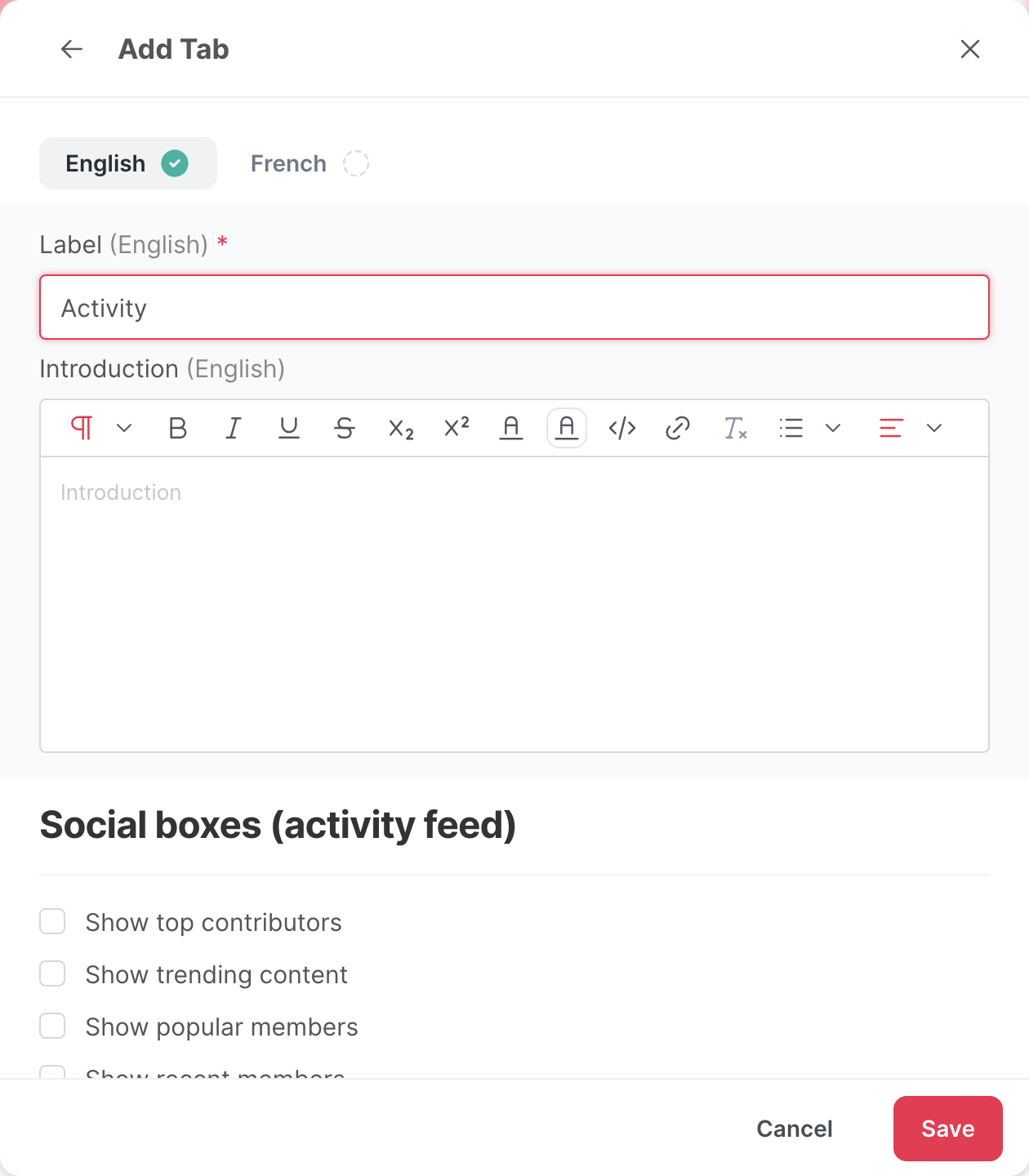 The window of an activity tab