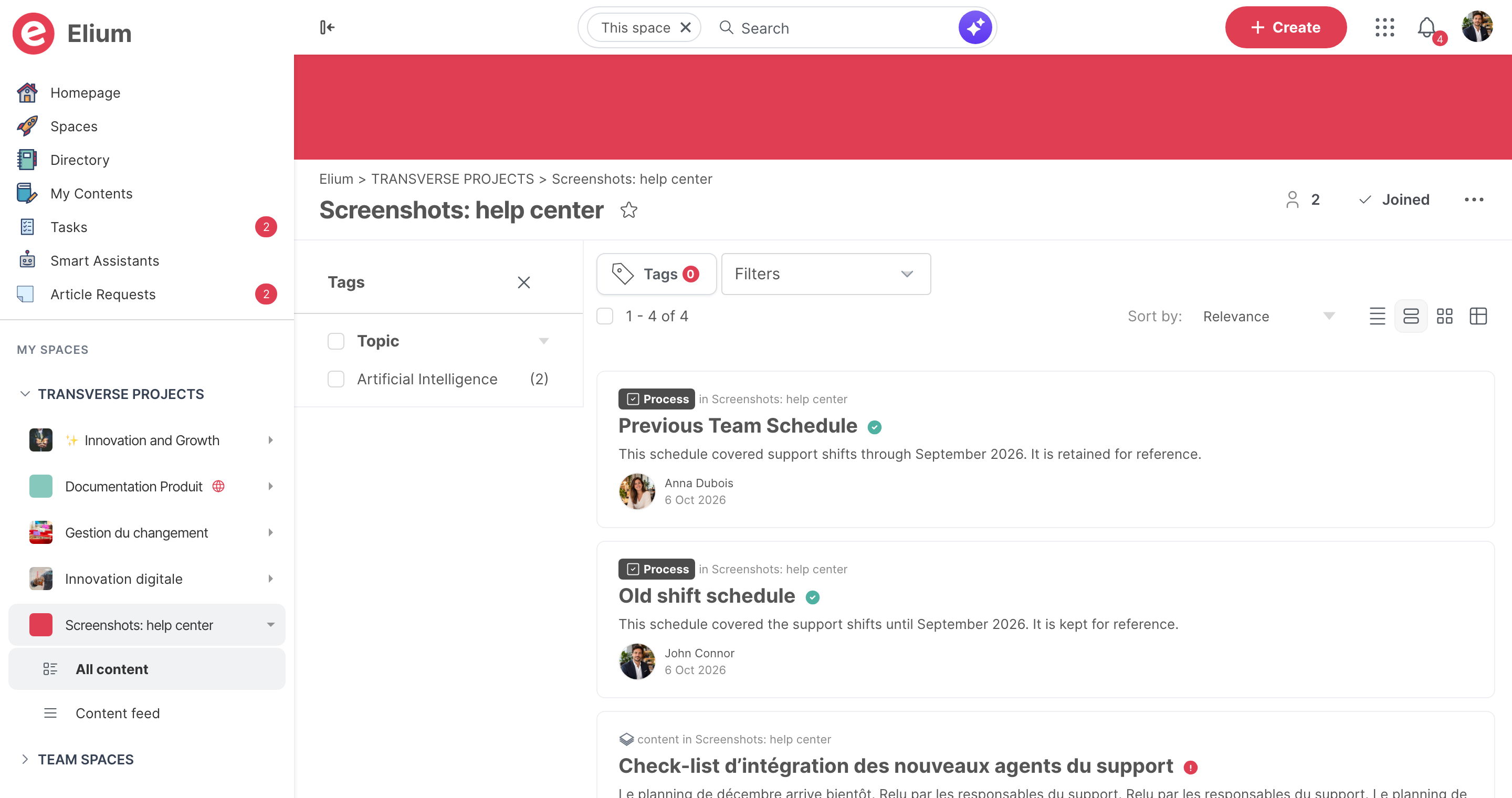 The All content tab of a space