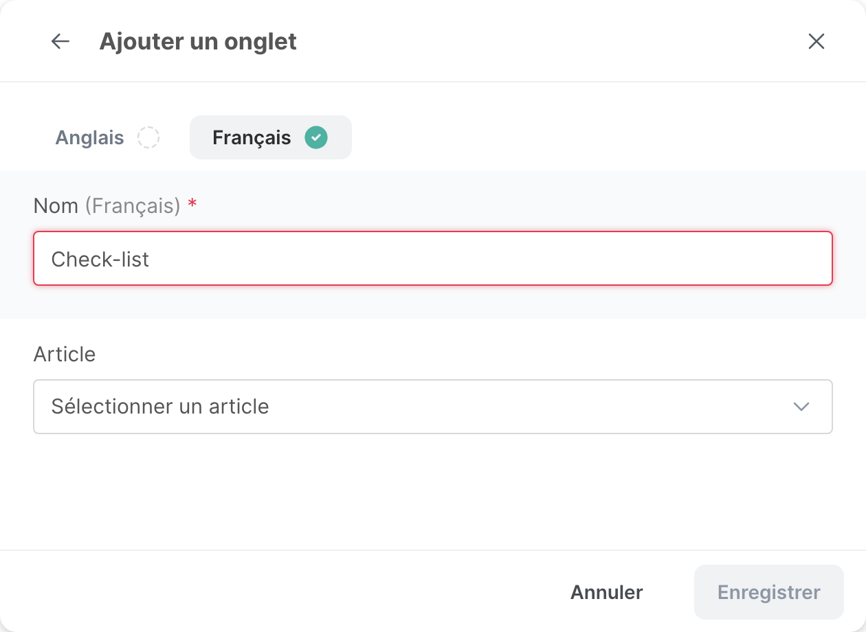 La fenêtre d’un onglet article