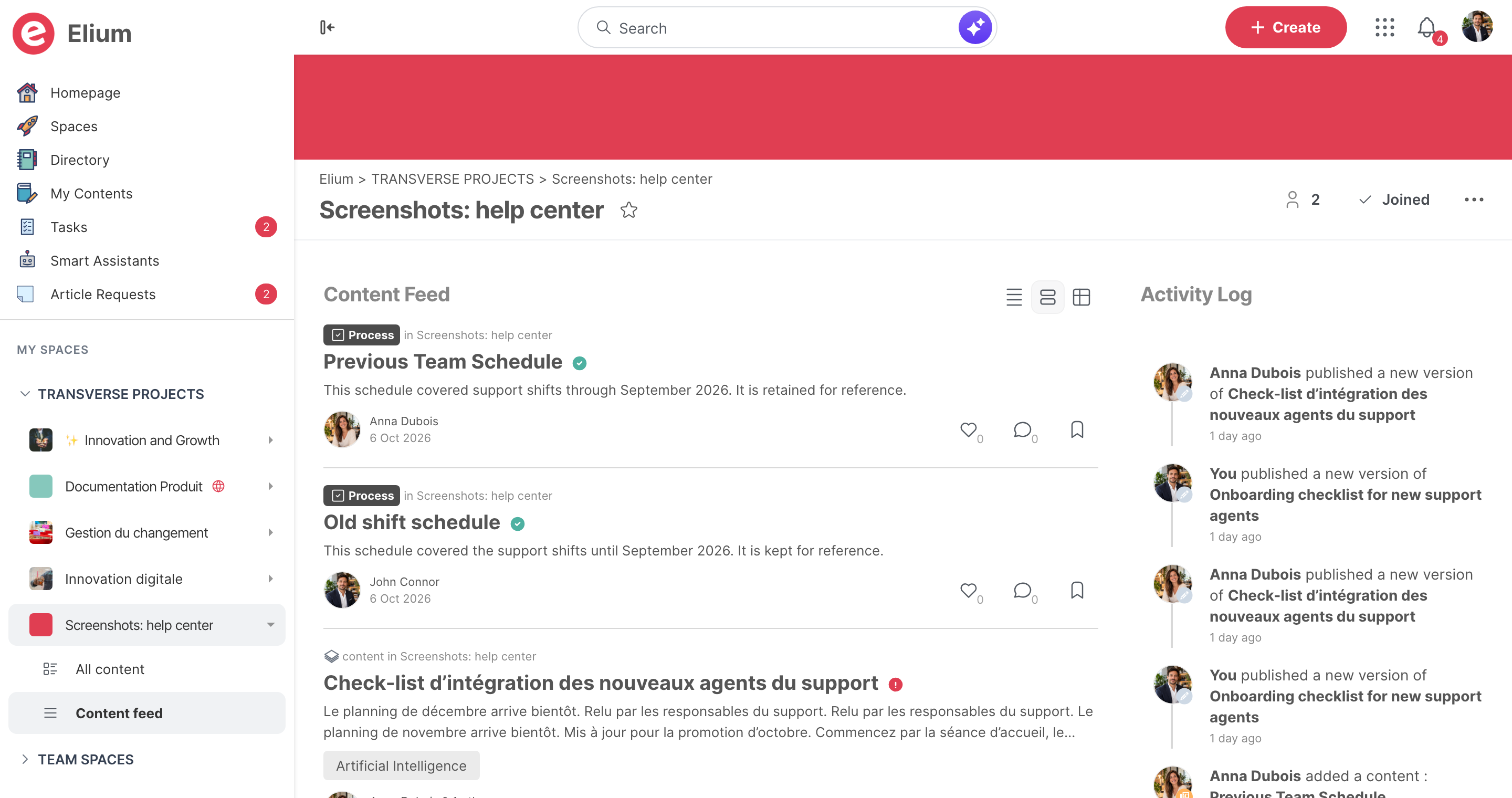 The Content feed tab of a space